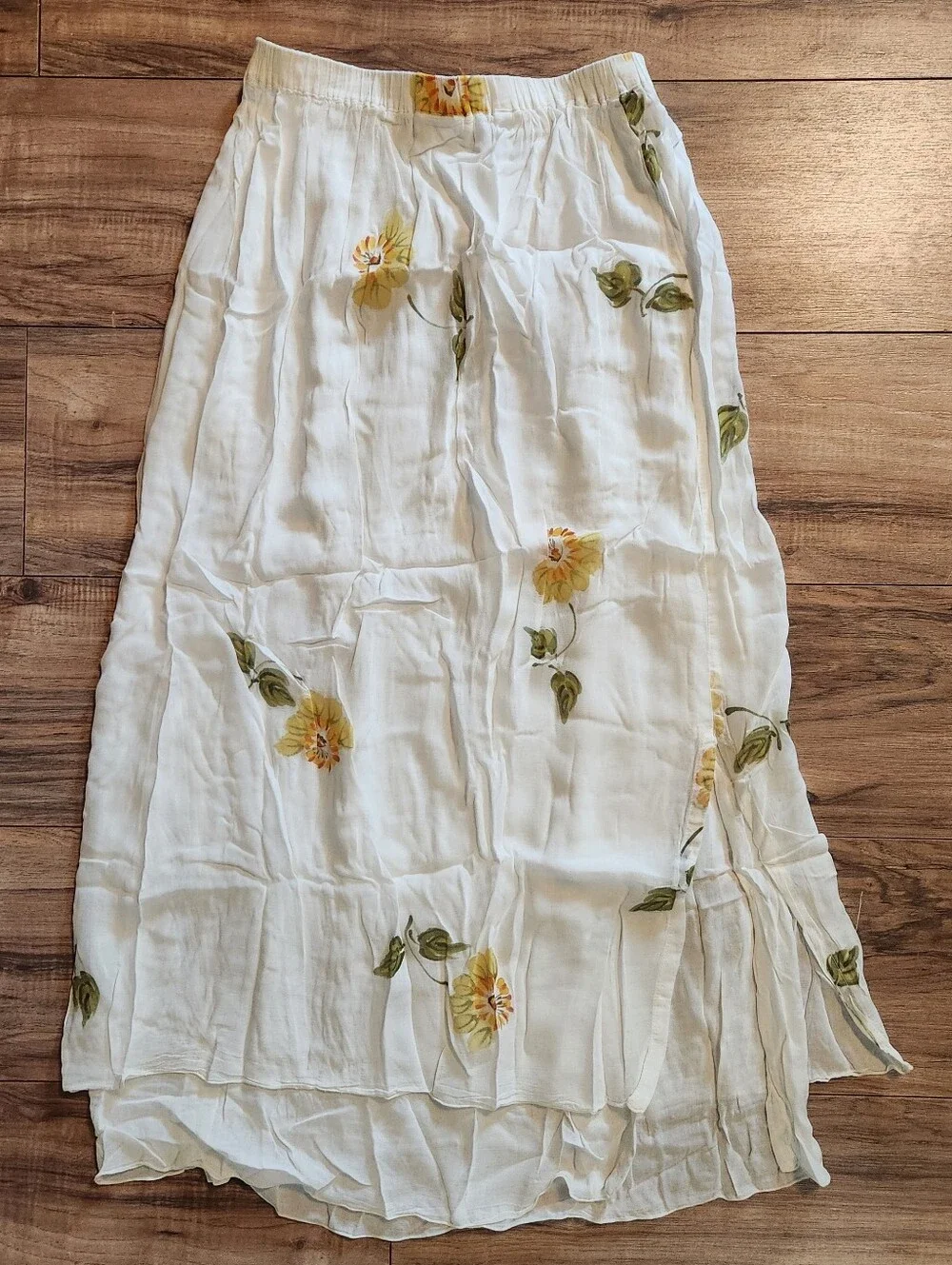 Vintage Wind River Juniors Large White Floral Lined Front Slit High Rise Skirt - Picture 4 of 4